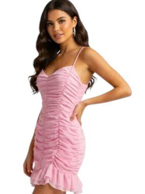 Lucy in the Sky Ruched Mini Dress Blush Pink Bodycon M